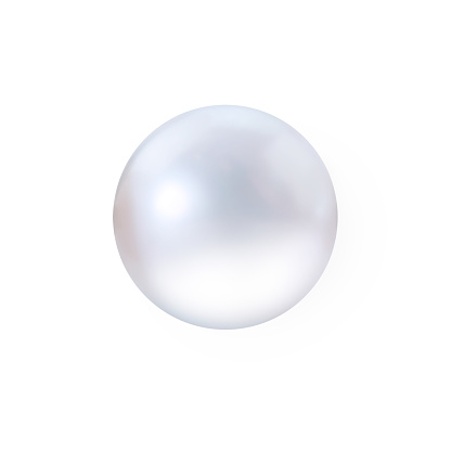 Realistic beautiful white shimmering pearl isolated on white background