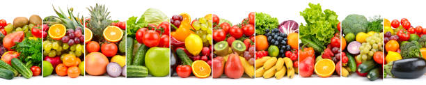 istock Vegetarian fruits and vegetables separated by vertical lines. 1203369136