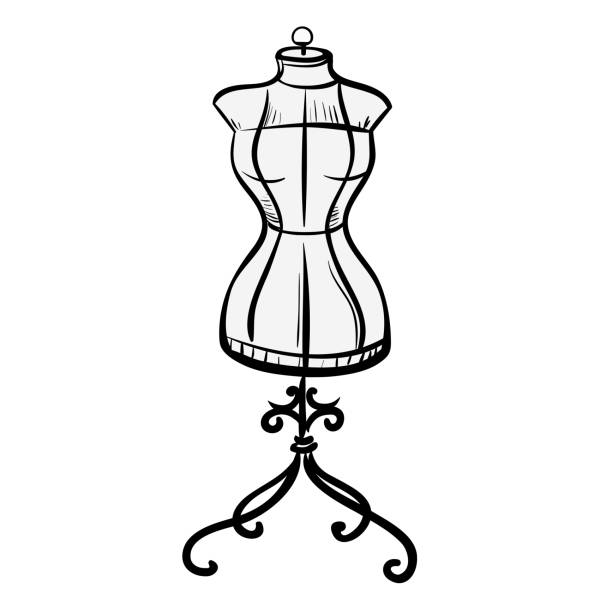 Retro illustration of a female mannequin on white background