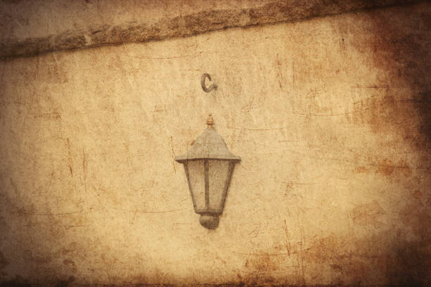 aged street lighting lamp in Germany. Image in old color style