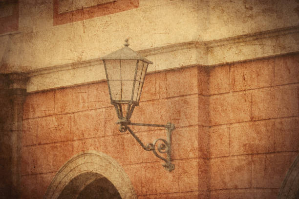 aged street lighting lamp in Germany. Image in old color style