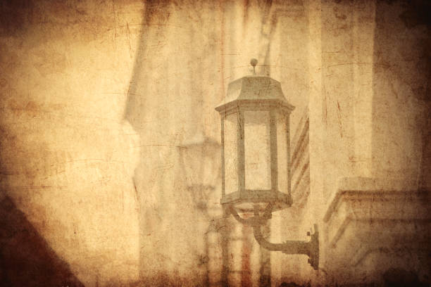aged street lighting lamp in Germany. Image in old color style