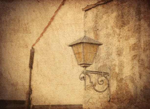 aged street lighting lamp in Germany. Image in old color style
