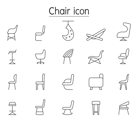 Chair line icons set in side view