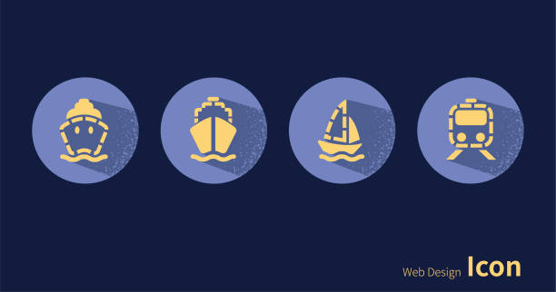 illustrations, cliparts, dessins animés et icônes de bateau, croisière - acation,cruise ship,sail,sailboat,subway,train - véhicule, icon set. - nautical vessel buoy passenger ship computer icon