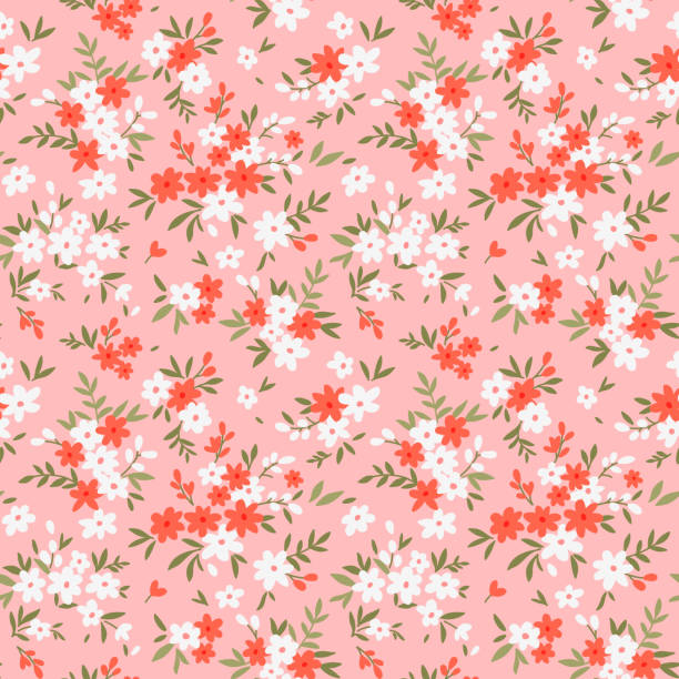Seamless floral pattern. Vector seamless pattern. Pretty pattern in small flower. Small white and red flowers. Pale pink background. Ditsy floral background. The elegant the template for fashion prints. 2667 stock illustrations