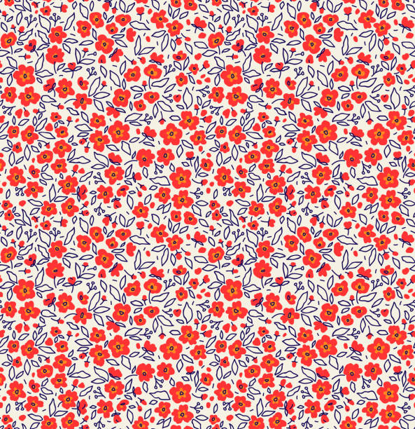 Seamless floral pattern. Simple cute pattern in small red flowers on white background. Liberty style. Ditsy print. Floral seamless background. The elegant the template for fashion prints. floral pattern stock illustrations