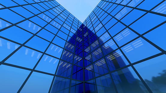 glass building skyscraper reflections office windows 3D illustration