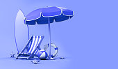 Summer Concept, beach umbrella, striped beach chair
