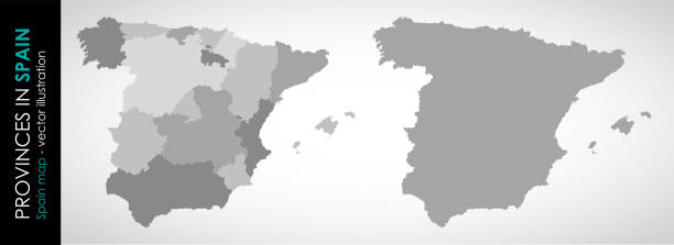 스페인과 지방의 벡터지도 회색 - murcia stock illustrations