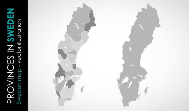 스웨덴 지방 회색 색상의 벡터지도 - vastergotland stock illustrations