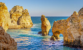 Tip of piety rock cliffs in algarve lakes portugal