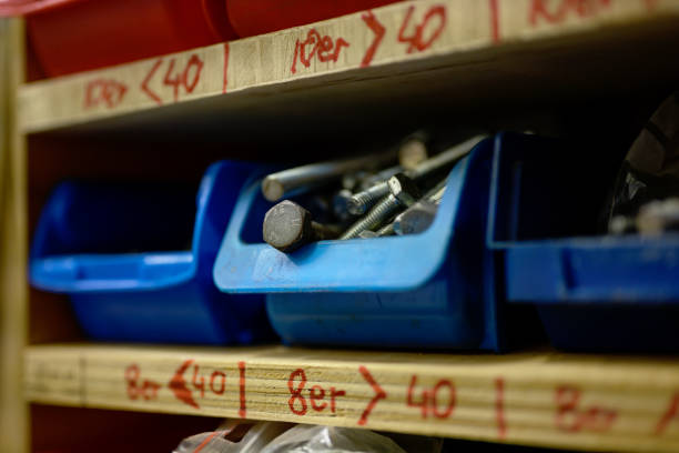 istock shelf with plastic drawers for different screws in a craftsman workshop 1203390170