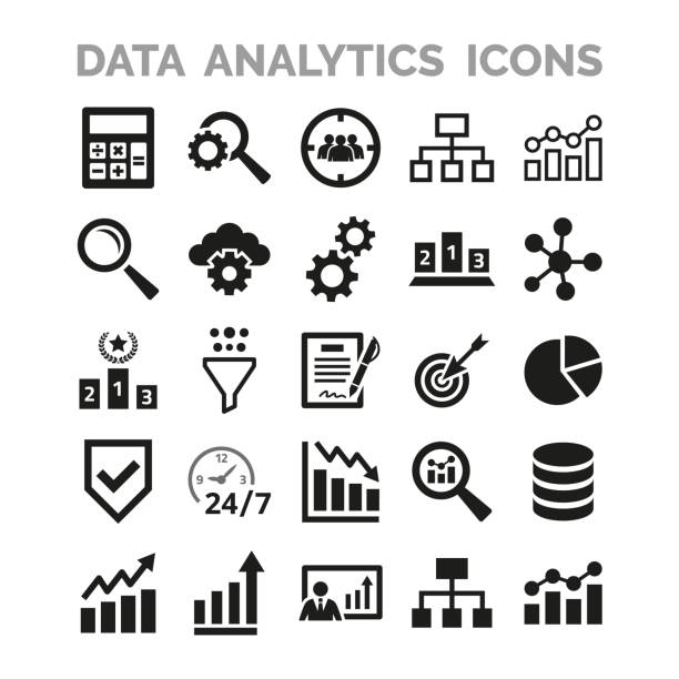ilustrações, clipart, desenhos animados e ícones de ícones de análise de dados definidos em fundo branco. - dados