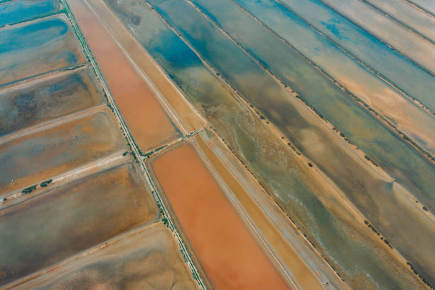 Colorful salt fields and mineral lakes found around the Algarve coast in Southern Portugal and in Southern Spain.