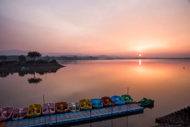 Sukhna Lake, Chandigarh at sunrise.