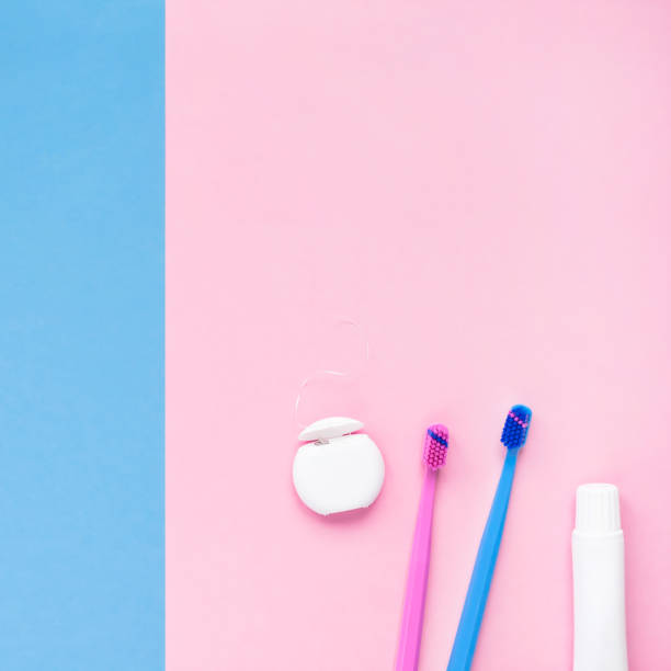 istock Teeth hygiene and oral care products flatlay 1203394187