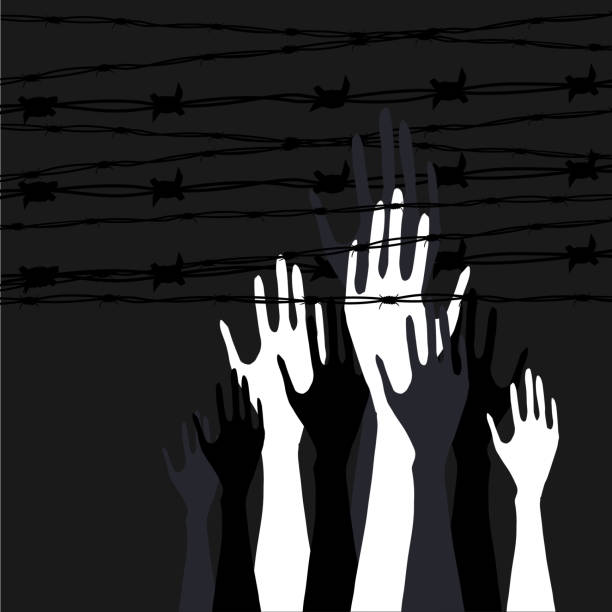 International Holocaust Remembrance Day vector, January 27. World War II Remembrance Day. International Holocaust Remembrance Day vector, January 27. World War II Remembrance Day.Yellow Star of David used Ghetto and Concentration Camps and victims hands silhouettes. nazism stock illustrations