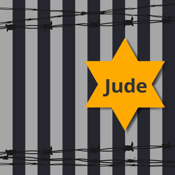 Jewish star with barbed wire and one candle, International Holocaust Remembrance Day poster, January 27. Jewish star with barbed wire and one candle, International Holocaust Remembrance Day poster, January 27. World War II Remembrance Day.Yellow Star of David used Ghetto and Concentration Camps nazism stock illustrations