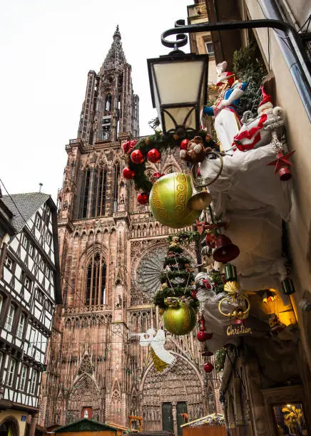 Photo of Cathedral view at Christmas old district of Strassburg in Alsace.