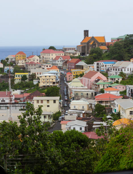 carribbean town - st george church imagens e fotografias de stock