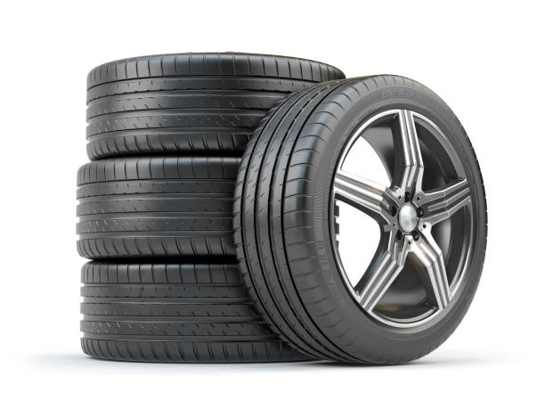 istock Car wheel on alloy disc with tyre isolated on white. 1203403437