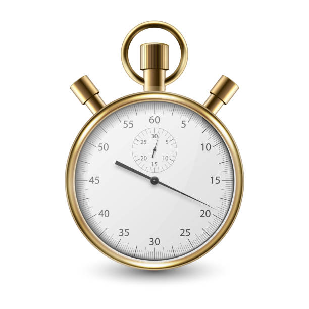 istock Realistic Metal Golden Classic Stopwatch Icon Closeup Isolated on White Background. Stop-watch Design Template. Sport Timer on Competitions. Start, finish, Time Management. Stock Vector Illustration 1203403691