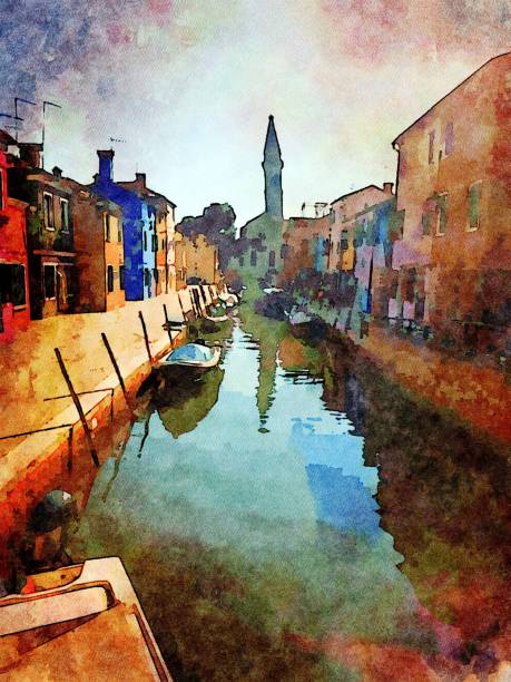 los coloridos edificios en los canales de burano en venecia - venice italy ancient architecture creativity fotografías e imágenes de stock