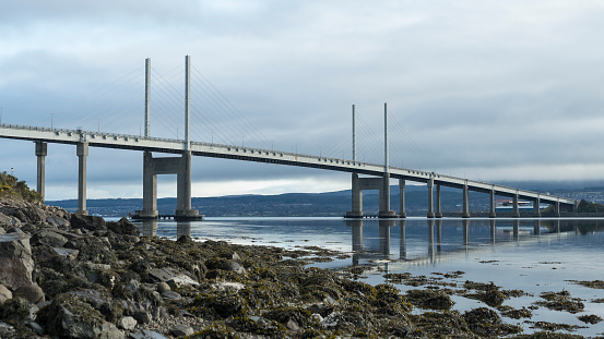 A view of the Kessock Bridge from the north shore of Charleston in blue hour