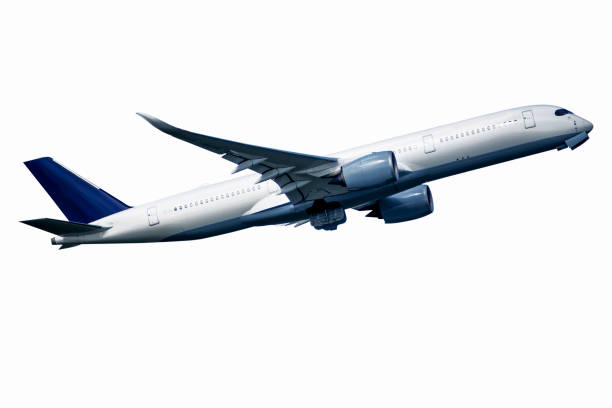 istock Big aeroplane is taking-off on white background. 1203410046