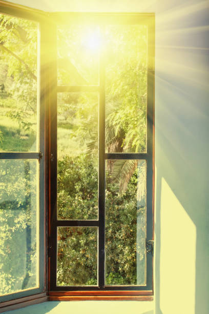 istock Vintage window with vivid sunlight passing through 1203411169