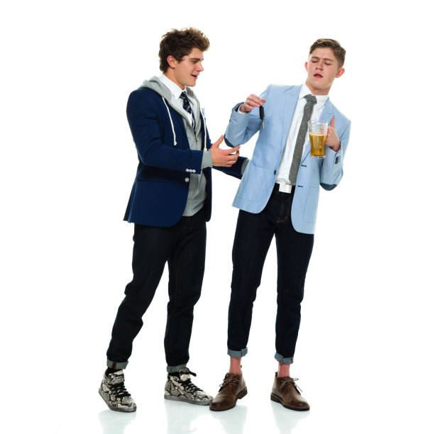 istock Brother hipster standing wearing jacket and holding mug 1203415953