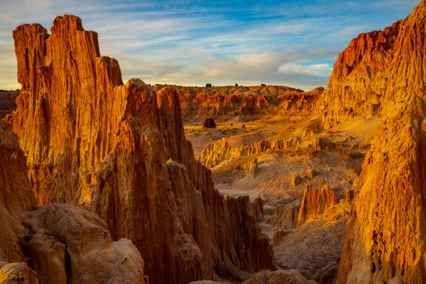 istock Ranks of Cathedral Gorge Formations in the Setting Sun 1203416388