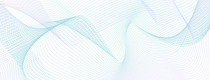 Colored industrial line art pattern. Thin teal, purple technology curves on white. Abstract vector background for cheque, ticket, banner, certificate, coupon, voucher. Watermark design. EPS10 illustration