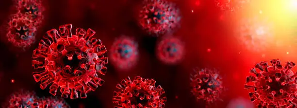 Photo of Corona Virus In Red Background - Microbiology And Virology Concept - 3d Rendering