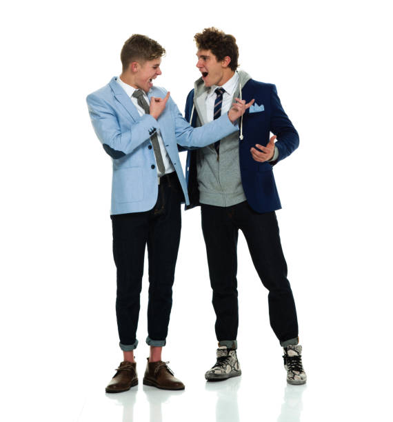 istock Caucasian brother hipster standing wearing blazer 1203427366