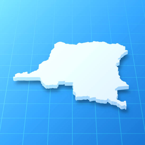 Democratic Republic of the Congo 3D Map on blue background 3D map of Democratic Republic of the Congo isolated on a blank blueprint, with a dropshadow (color used: blue and white). Vector Illustration (EPS10, well layered and grouped). Easy to edit, manipulate, resize or colorize. kinshasa stock illustrations