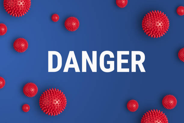 text danger on blue background. abstract virus strain model of novel coronavirus 2019-ncov - medical sample imagens e fotografias de stock