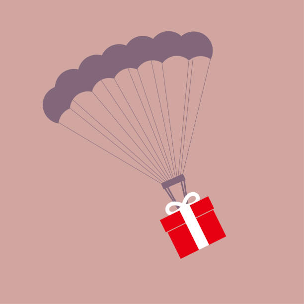 illustrations, cliparts, dessins animés et icônes de cadeaux de largage d'air utilisant le parachute. isoler sur le fond brun. - jubilee bow gift red