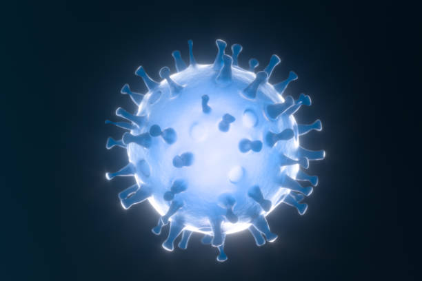 istock Dispersed corona viruses with dark background, 3d rendering. 1203446228
