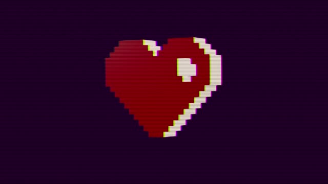 Valentine's Day, heart animation, 80s, 8-bit television game console