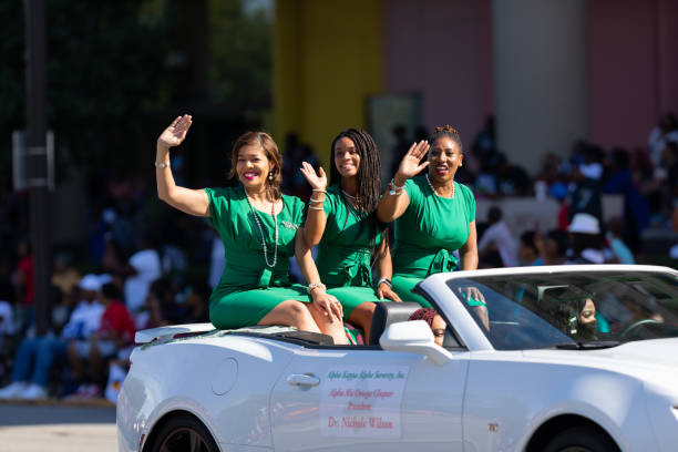 Circle City Classic Parade Indianapolis, Indiana, USA - September 28, 2019: The Circle City Classic Parade, Members of the Alpha Kappa Alpha Sorority Inc. going down pennsylvania street during the parade sorority photos stock pictures, royalty-free photos & images