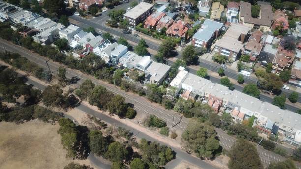istock Aerial view of residential district 1203454536