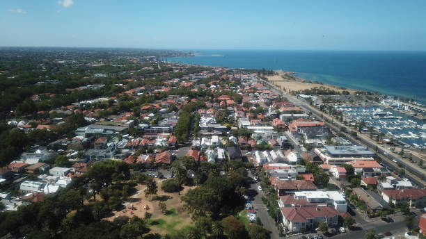 istock Aerial view of residential district 1203454703