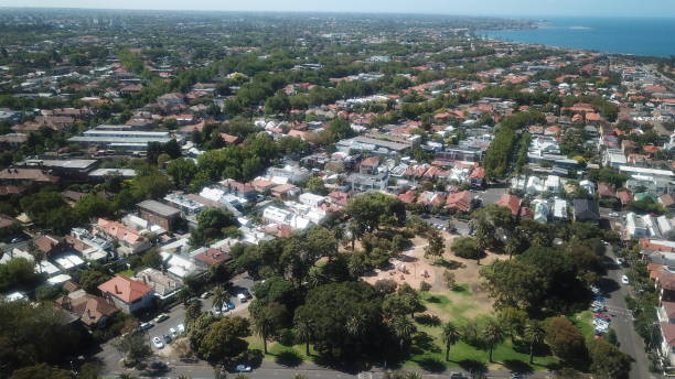 istock Aerial view of residential district 1203454726