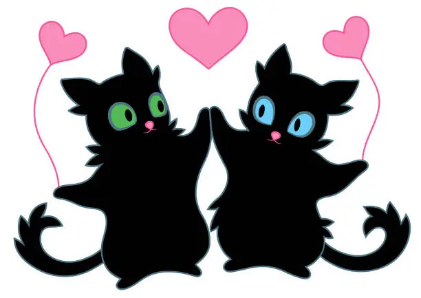 Vector illustration of cute black cats