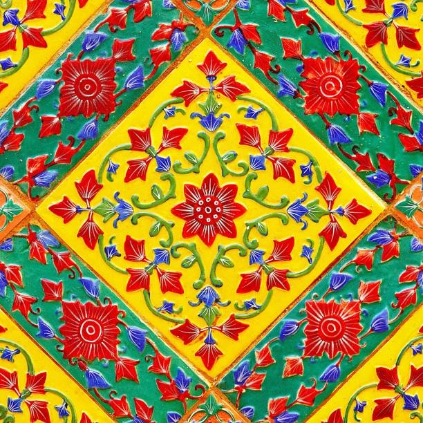 istock Old wall ceramic tiles patterns handcraft from thailand temple wall public 1203477464