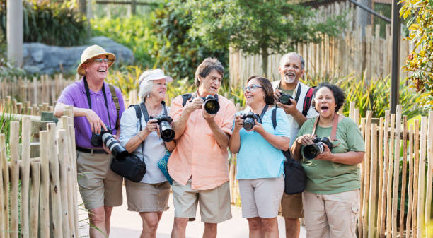 istock Group of seniors in park with cameras 1203478263