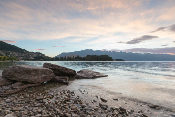 Wakatipu water lake in Queentown, New Zealand natural landscape background