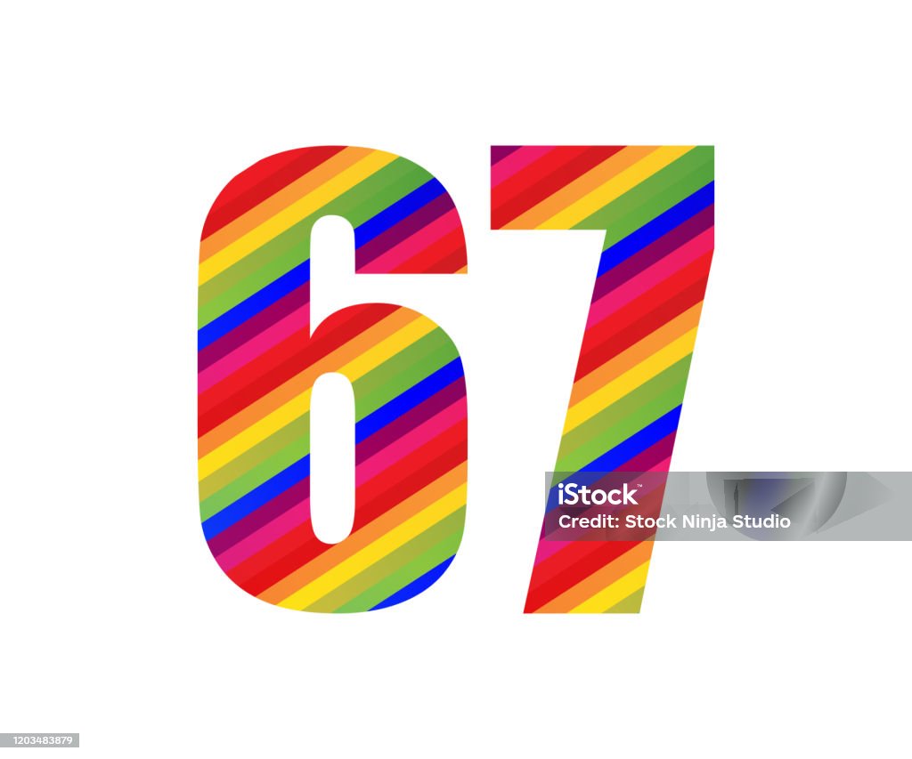 67 Number Rainbow Style Numeral Digit Colorful Number Vector